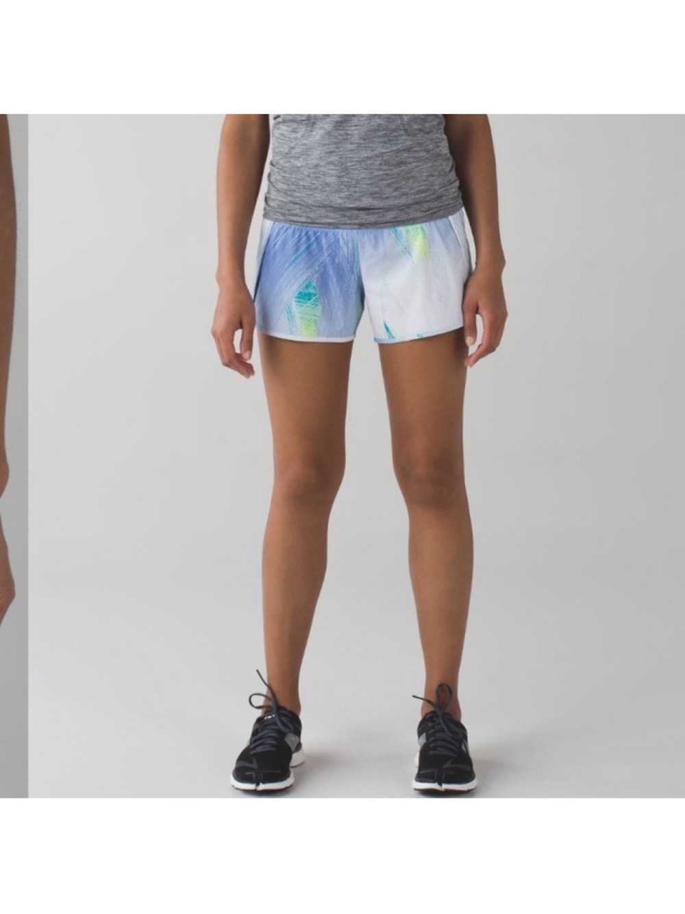 lululemon athletica Blue, White & Neon Green Print Running Shorts
